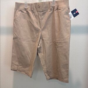 Izod Tan Flat Front Uniform Shorts Bermuda Style